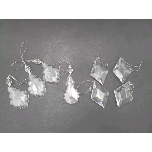 Lot of 8 Clear Acrylic Christmas Ornaments Diamond Silver Hanging Thread Variety - Picture 2 of 8